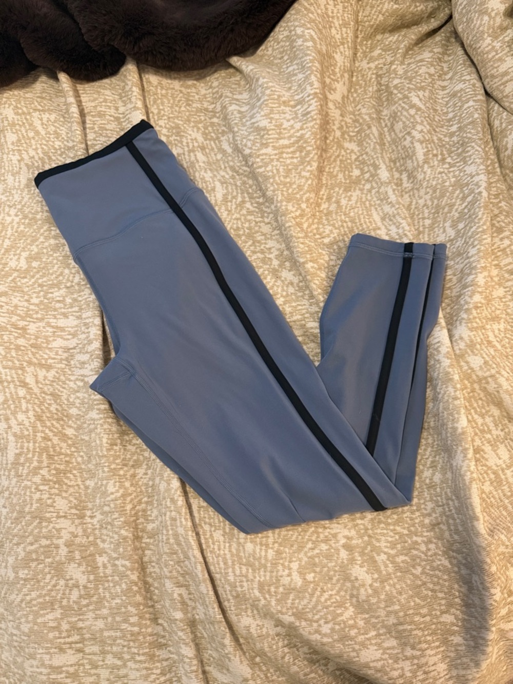 Women’s Athleta Blue Elation Leggings with Black Side Stripe